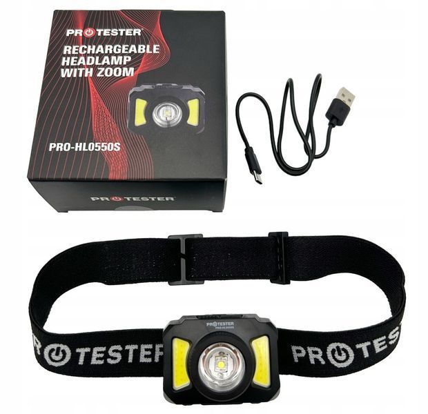 Zdjęcie Latarka czołowa led 550 lm ip44 zoom na głowę akumulatorowa lampa PROTESTER PRO-HL0550S PRO-HL0550S,
