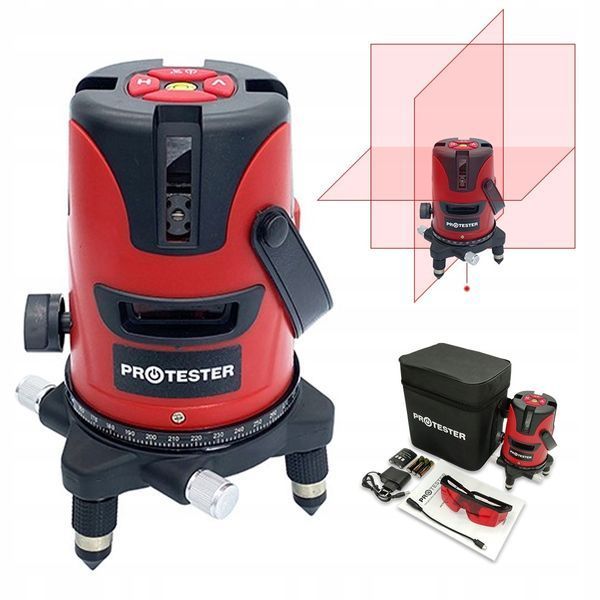 Photo Red 3d cross laser level 15 m 5 lines PROTESTER LL605R LL605R,