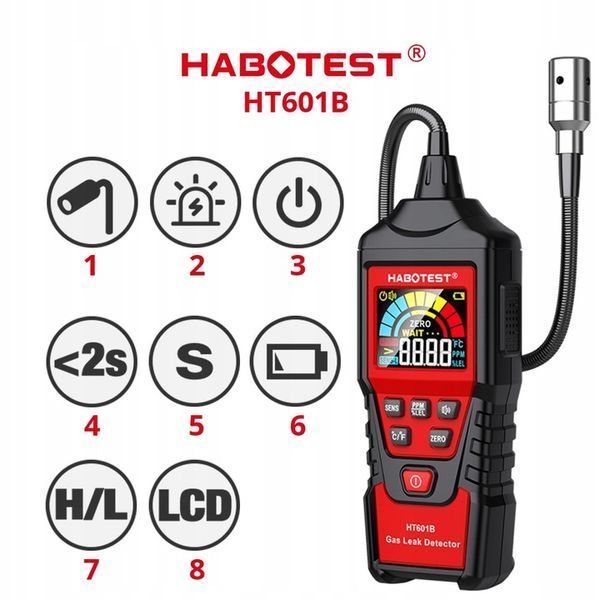 Photo Gas leak detector concentration meter with LCD screen 10,000 ppm 20.00% LEL USB-C HABOTEST HT601B HT601B,