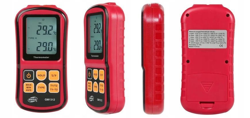 Photo Digital thermometer with 2 type K thermocouples up to 1372 &deg;C, compatible with J, K, T, E, N, R &mdash; BENETECH GM1312 GM1312,