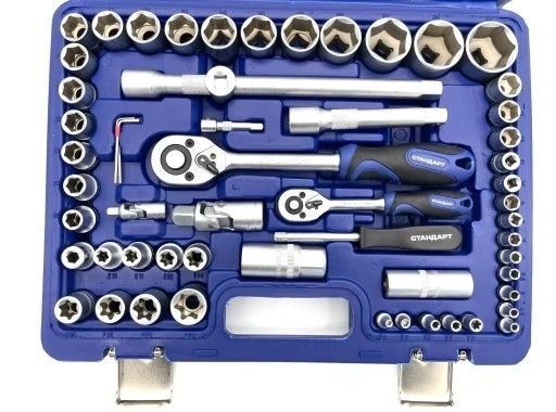 Zdjęcie Zestaw narzędzi kluczy nasadowych 108 el 1/4" 1/2" nasadek bit&oacute;w grzechotek STANDART STM-0108-6 STM-0108-6,