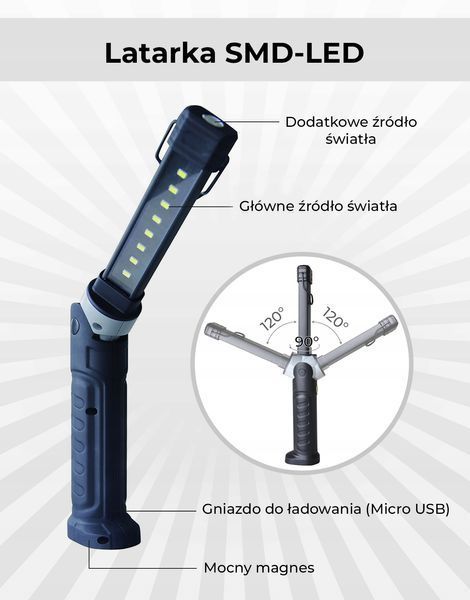 Фото Складаний LED-ліхтар на магніті, акумуляторний, потужний PROTESTER SMD-LED SMD-LED,