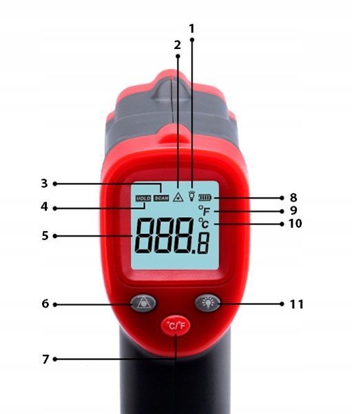 Zdjęcie Pirometr termometr bezkontaktowy laserowy bezdotykowy podczerwień -50+400C WINTACT WT319A WT319A,