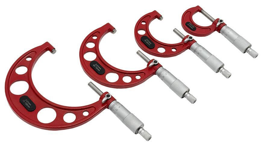 Photo Outside micrometer set 4 pcs 0-100 mm in case PROTESTER SMOM0100 SMOM0100,