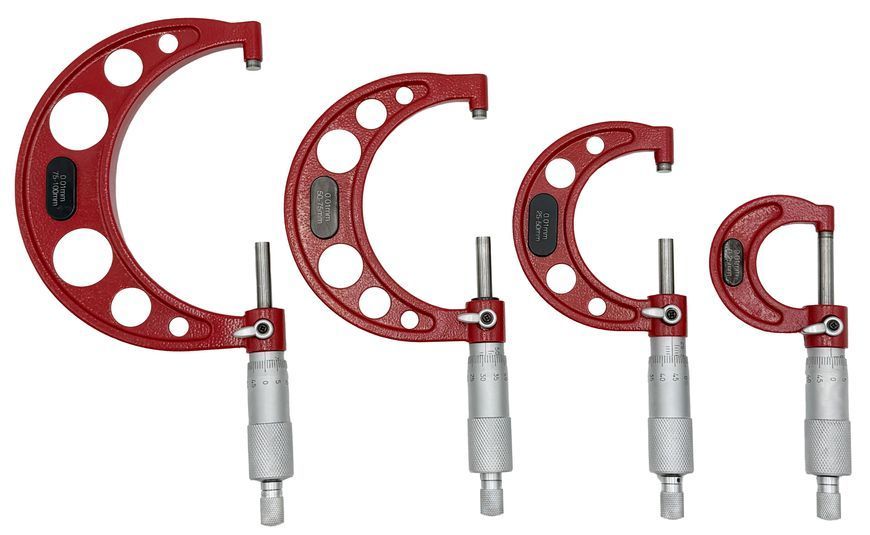 Photo Outside micrometer set 4 pcs 0-100 mm in case PROTESTER SMOM0100 SMOM0100,