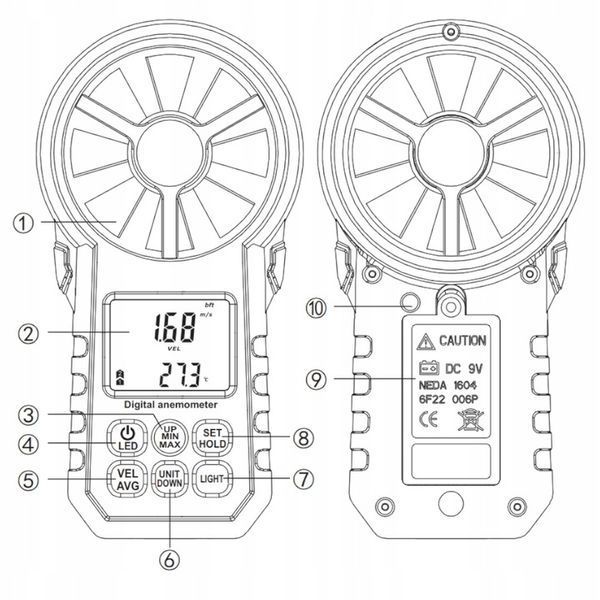 Photo Anemometer wind meter wind speed and temperature tester air velocity measurement BT APP WINTACT WT87B WT87B,