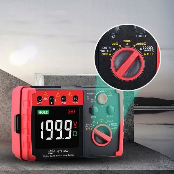 Фото Вимірювач опору заземлення 0&ndash;2000 Ом з дисплеєм LCD BENETECH GT5105A GT5105A,