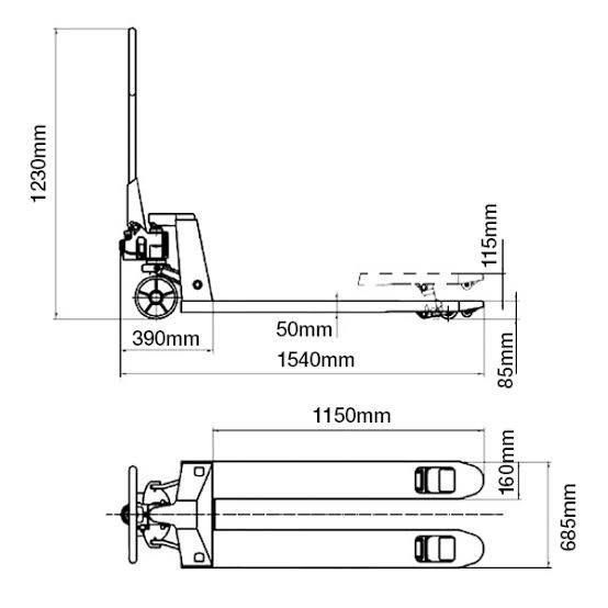 Photo Manual hydraulic pallet truck 3 t 1150&times;685 mm PU polyurethane wheels POWERLIFT HPT30GP-LB HPT30GP-LB,