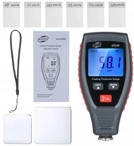 Zdjęcie Miernik tester czujnik grubości powłoki lakieru stal aluminium 0-1800 &micro;m BENETECH GT235 GT235,