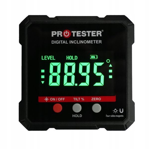 Zdjęcie Kątomierz laserowy cyfrowy 4&times;90&deg; poziomica z magnesem inklinometr miernik PROTESTER 5341-90 5341-90,