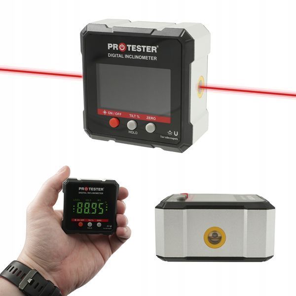 Zdjęcie Kątomierz laserowy cyfrowy 4&times;90&deg; poziomica z magnesem inklinometr miernik PROTESTER 5341-90 5341-90,