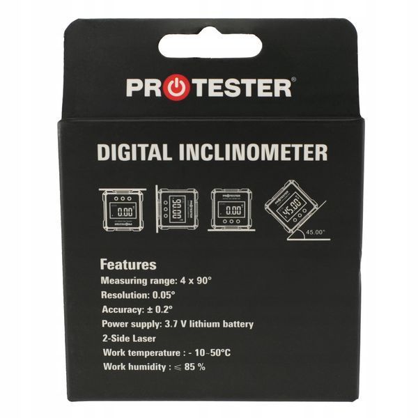 Zdjęcie Kątomierz laserowy cyfrowy 4&times;90&deg; poziomica z magnesem inklinometr miernik PROTESTER 5341-90 5341-90,