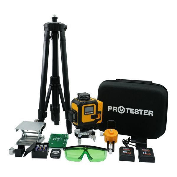 Zdjęcie Poziomnica laserowa poziomica 4d 16 linii krzyżowa 360 laser zestaw statyw PROTESTER LL616G-TR LL616G-TR,