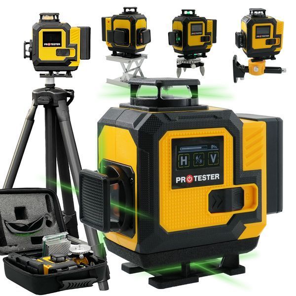 Zdjęcie Poziomnica laserowa poziomica 4d 16 linii krzyżowa 360 laser zestaw statyw PROTESTER LL616G-TR LL616G-TR,