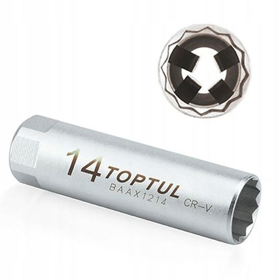 Zdjęcie Nasadka do świec zapłonowych 14 mm 3/8" 12-kątna ze sprężyną płytkową klucz TOPTUL BAAX1214 BAAX1214,