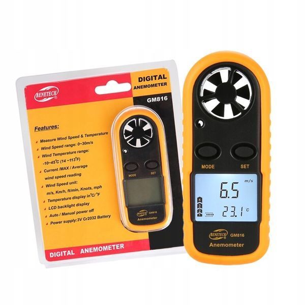 Zdjęcie Anemometr wiatromierz miernik wiatru temperatury pomiar prędkości powietrza BENETECH GM816 GM816,