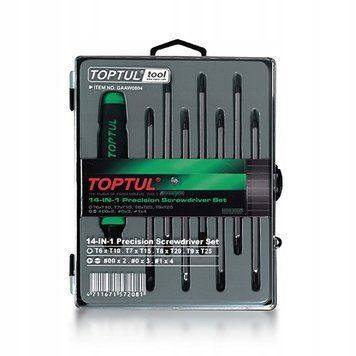 Zdjęcie Zestaw 14w1 śrubokręt&oacute;w wkrętak&oacute;w z magnesem bity Torx PH SL 8 el. TOPTUL GAAW0804 GAAW0804,
